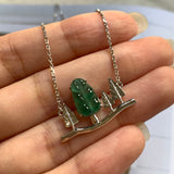 SOLD OUT - A-Grade Natural Jadeite Bespoke Pine Tree Pendant (18K White Gold) No.190265