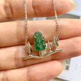 SOLD OUT - A-Grade Natural Jadeite Bespoke Pine Tree Pendant (18K White Gold) No.190265