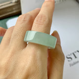 20.2mm A-Grade Natural Light Green Jadeite Saddle Loaf Ring Band No.162080