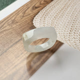 16.2mm A-Grade Natural White Jadeite Saddle Loaf Ring Band No.162265