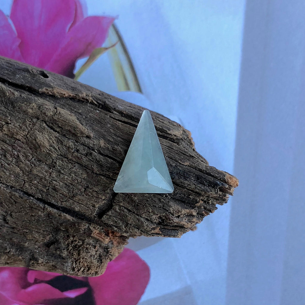 Icy A-Grade Type A Natural Gray Jadeite Jade Faceted Triangle Piece No.130056