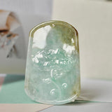 A-Grade Natural Tri-Colour Jadeite Pendant with Carvings (Carp and Lotus Leaf) No.220186