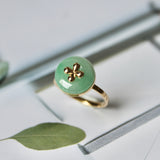 SOLD OUT: 15.8mm A-Grade Natural Green Jadeite Donut Ring (Lilac Flower) No.162282