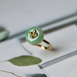 15.8mm A-Grade Natural Green Jadeite Donut Ring (Lilac Flower) No.162282