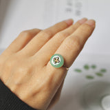 SOLD OUT: 15.8mm A-Grade Natural Green Jadeite Donut Ring (Lilac Flower) No.162282