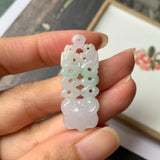 A-Grade Natural Moss On Snow Jadeite Dragon Ruyi Pendant No.170971