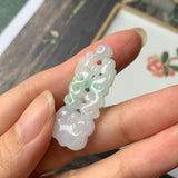 A-Grade Natural Moss On Snow Jadeite Dragon Ruyi Pendant No.170971