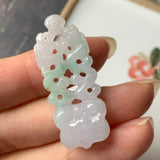 A-Grade Natural Moss On Snow Jadeite Dragon Ruyi Pendant No.170971