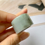 20.5mm A-Grade Natural Light Greyish Green Jadeite Archer Ring Band No.162081