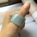 20.5mm A-Grade Natural Light Greyish Green Jadeite Archer Ring Band No.162081