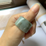 20.5mm A-Grade Natural Light Greyish Green Jadeite Archer Ring Band No.162081