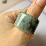 21mm A-Grade Natural Greyish Green Jadeite Archer Ring Band No.161396