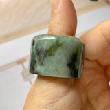 21mm A-Grade Natural Greyish Green Jadeite Archer Ring Band No.161396
