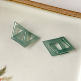 SOLD OUT - 2.12cts Icy A-Grade Natural Greenish Blue Jadeite Inter-locking Diamond Shape Pair No.180331