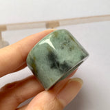 21mm A-Grade Natural Greyish Green Jadeite Archer Ring Band No.161396