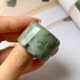 21mm A-Grade Natural Greyish Green Jadeite Archer Ring Band No.161396