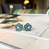 Icy A-Grade Natural Blue Jadeite Hibiscus Earring Stud (18k White Gold and Diamonds) No.180097