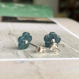 Icy A-Grade Natural Blue Jadeite Hibiscus Earring Stud (18k White Gold and Diamonds) No.180097