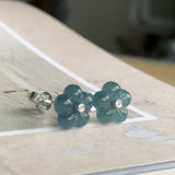 Icy A-Grade Natural Blue Jadeite Hibiscus Earring Stud (18k White Gold and Diamonds) No.180097