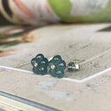 Icy A-Grade Natural Blue Jadeite Hibiscus Earring Stud (18k White Gold and Diamonds) No.180097