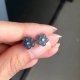Icy A-Grade Natural Blue Jadeite Hibiscus Earring Stud (18k White Gold and Diamonds) No.180097