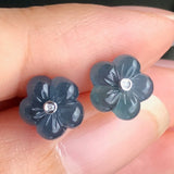 Icy A-Grade Natural Blue Jadeite Hibiscus Earring Stud (18k White Gold and Diamonds) No.180097