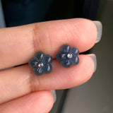 Icy A-Grade Natural Blue Jadeite Hibiscus Earring Stud (18k White Gold and Diamonds) No.180097