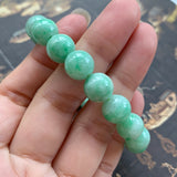 SOLD OUT: 10.2mm A-Grade Natural Moss on Snow Jadeite Beaded Bracelet No.190325