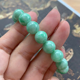 SOLD OUT: 10.2mm A-Grade Natural Moss on Snow Jadeite Beaded Bracelet No.190325