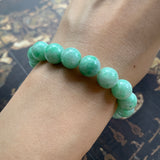 SOLD OUT: 10.2mm A-Grade Natural Moss on Snow Jadeite Beaded Bracelet No.190325