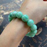 SOLD OUT: 10.2mm A-Grade Natural Moss on Snow Jadeite Beaded Bracelet No.190325