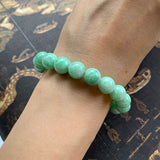 SOLD OUT: 10.2mm A-Grade Natural Moss on Snow Jadeite Beaded Bracelet No.190325