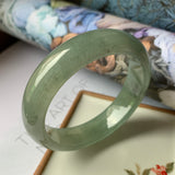 56.9mm A-Grade Natural Bluish Green Jadeite Modern Round Bangle No.151888