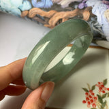 56.9mm A-Grade Natural Bluish Green Jadeite Modern Round Bangle No.151888