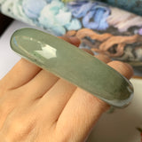 56.9mm A-Grade Natural Bluish Green Jadeite Modern Round Bangle No.151888