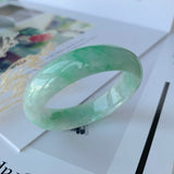 51.2mm A-Grade Natural Moss On Snow Jadeite Modern Round Bangle No.151655