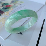 51.2mm A-Grade Natural Moss On Snow Jadeite Modern Round Bangle No.151655