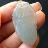 A-Grade Type A Natural Light Green Jadeite Jade Bird/Peach Pendant No.170576