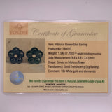Icy A-Grade Natural Blue Jadeite Hibiscus Earring Stud (18k White Gold and Diamonds) No.180097