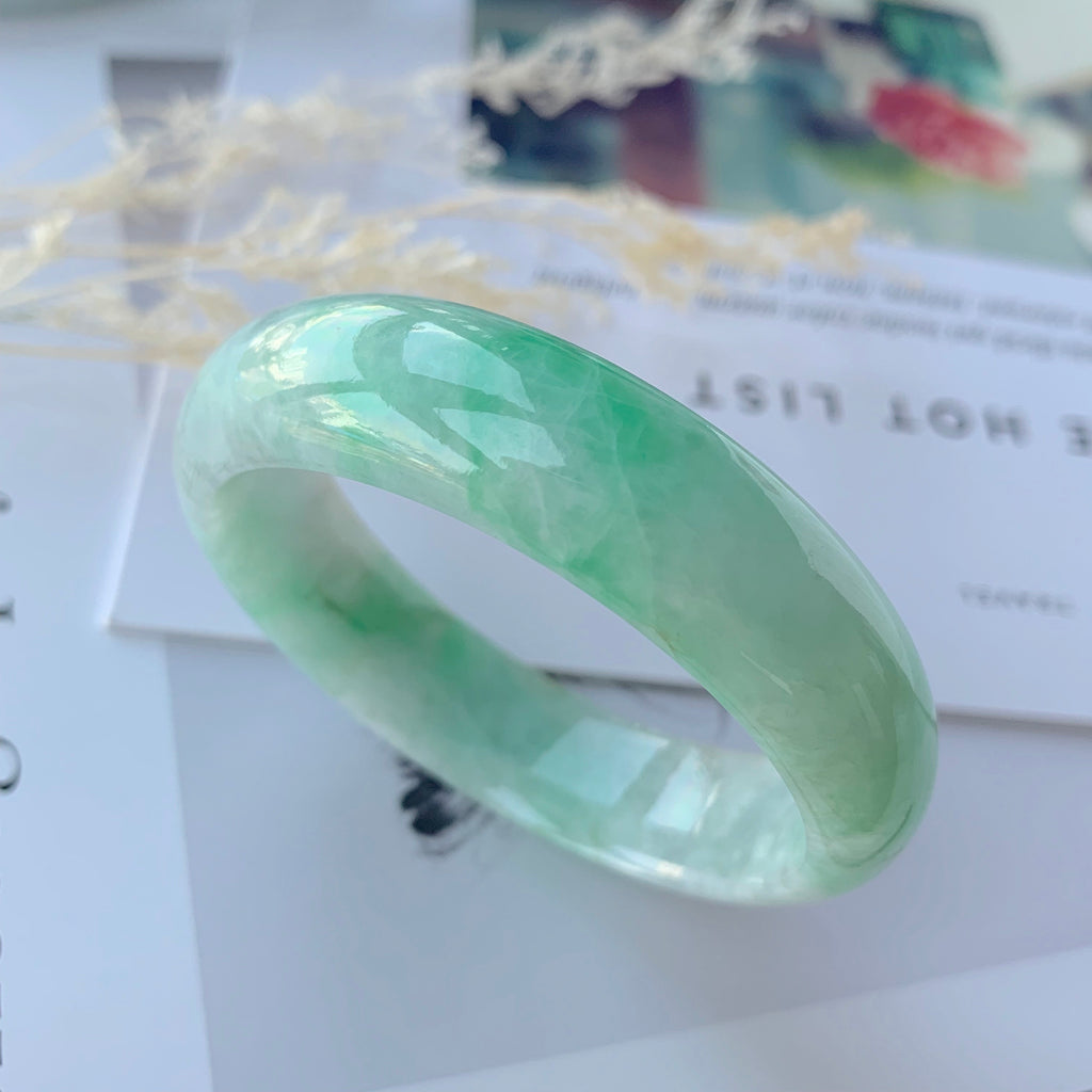 51.2mm A-Grade Natural Moss On Snow Jadeite Modern Round Bangle No.151655