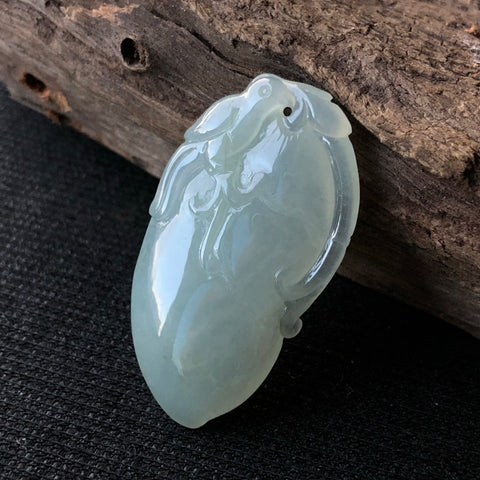 A-Grade Type A Natural Light Green Jadeite Jade Bird/Peach Pendant No.170576