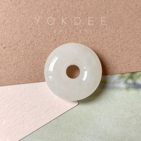 A-Grade Natural White Jadeite Donut Pendant No.172050