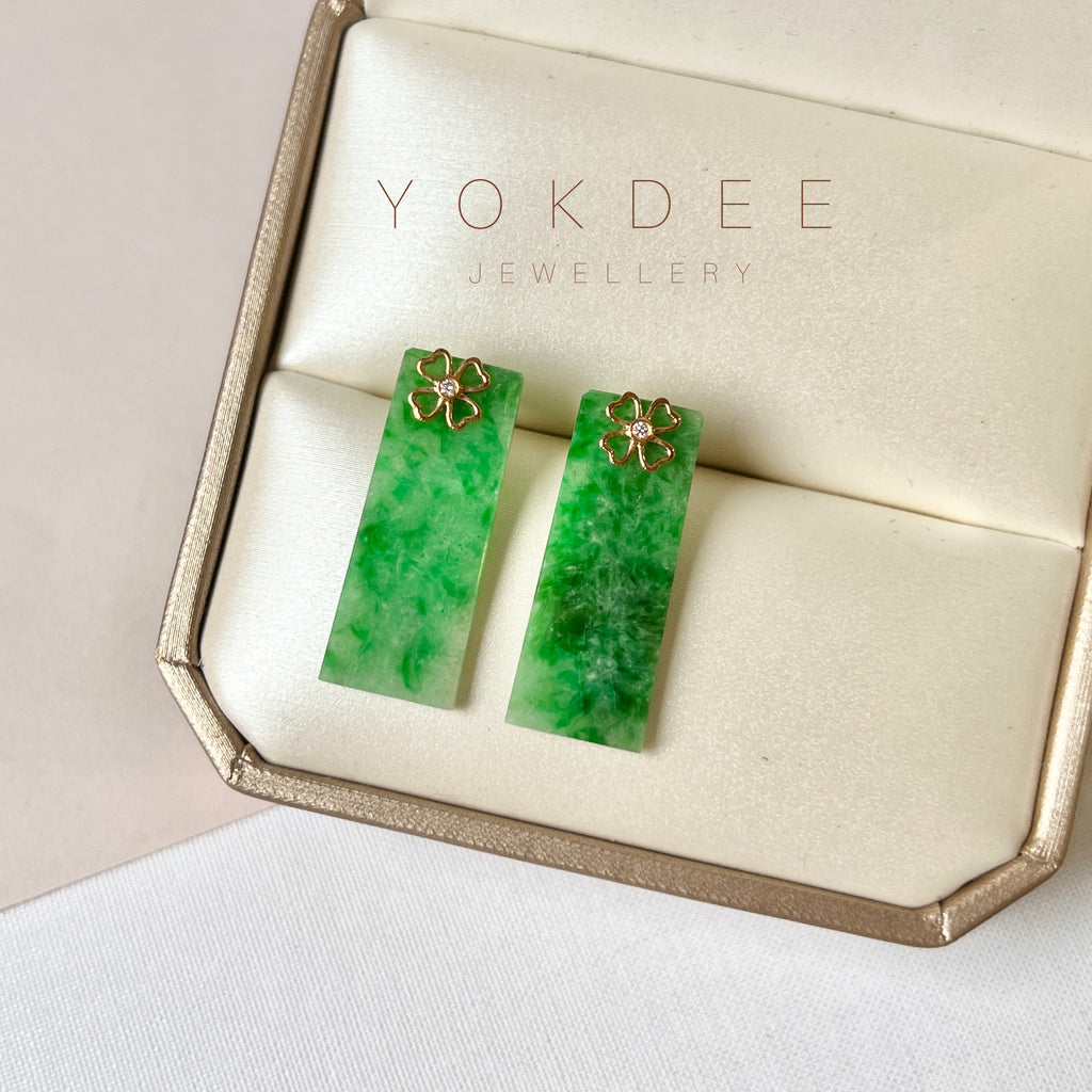 SOLD OUT: A-Grade Natural Jadeite Trapezium Earring (Clover) No.180648