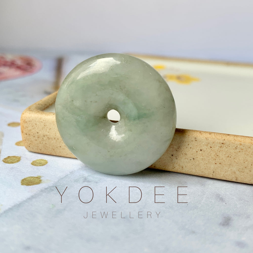 A-Grade Natural Yellowish Green Jadeite Donut Pendant No.220577
