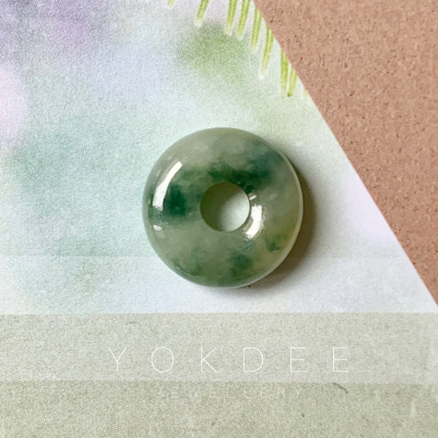 A-Grade Natural Floral Jadeite Donut Pendant No.220646