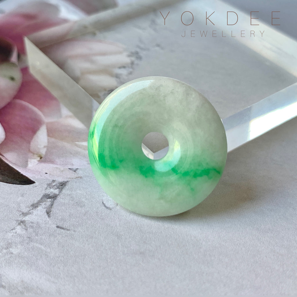 A-Grade Natural Moss On Snow Jadeite Donut Pendant No.171920