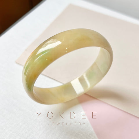 51.6mm A-Grade Natural Yellow Jadeite Modern Round Bangle No.151639