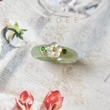 SOLD OUT: 17.1mm A-Grade Natural Jadeite Joseon Dynasty Plum Blossom Ring (Maehwa) No.162315