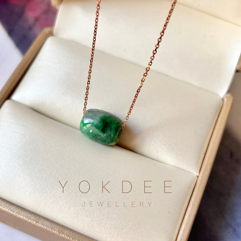 A-Grade Natural Floral Imperial Green Jadeite Barrel Pendant No.220653