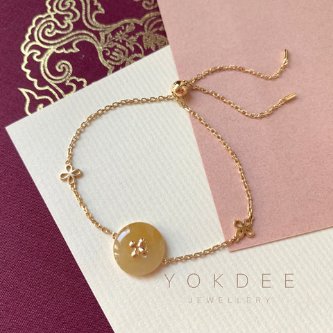 SOLD OUT: A-Grade Natural Yellow Donut Bracelet (Lilac Flower) No.190365